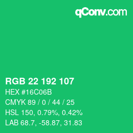 Color code: RGB 22 192 107 | qconv.com