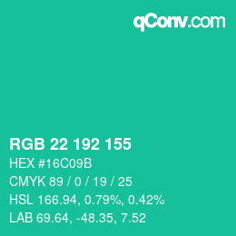 Color code: RGB 22 192 155 | qconv.com