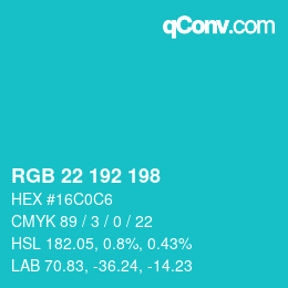 Color code: RGB 22 192 198 | qconv.com