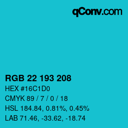 颜色代码: RGB 22 193 208 | qconv.com