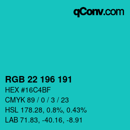 Color code: RGB 22 196 191 | qconv.com