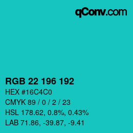 Color code: RGB 22 196 192 | qconv.com