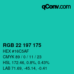 カラーコード: RGB 22 197 175 | qconv.com