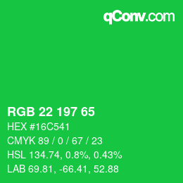 Código de color: RGB 22 197 65 | qconv.com