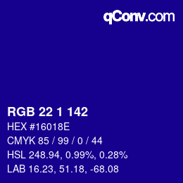 Color code: RGB 22 1 142 | qconv.com