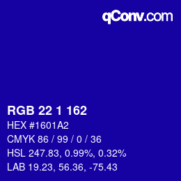 颜色代码: RGB 22 1 162 | qconv.com