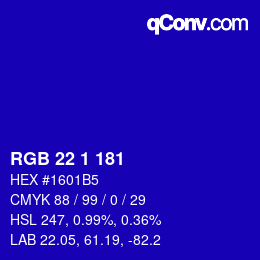カラーコード: RGB 22 1 181 | qconv.com