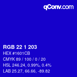 Color code: RGB 22 1 203 | qconv.com