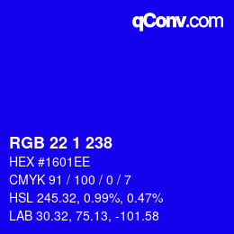 Color code: RGB 22 1 238 | qconv.com