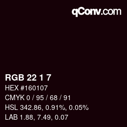 Color code: RGB 22 1 7 | qconv.com