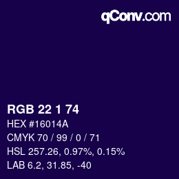 カラーコード: RGB 22 1 74 | qconv.com