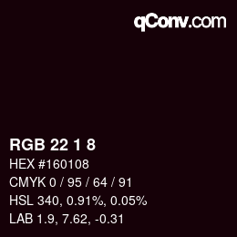 Code couleur: RGB 22 1 8 | qconv.com