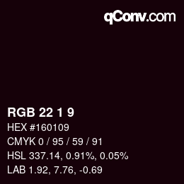 Color code: RGB 22 1 9 | qconv.com