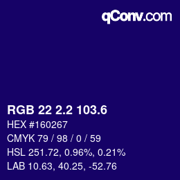 カラーコード: RGB 22 2.2 103.6 | qconv.com