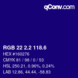 カラーコード: RGB 22 2.2 118.6 | qconv.com