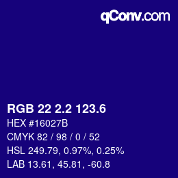 カラーコード: RGB 22 2.2 123.6 | qconv.com