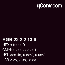 カラーコード: RGB 22 2.2 13.6 | qconv.com
