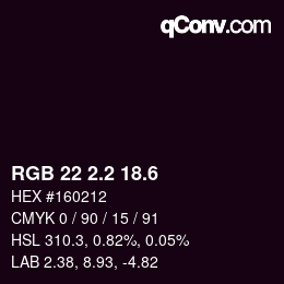 カラーコード: RGB 22 2.2 18.6 | qconv.com