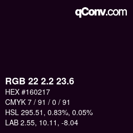 カラーコード: RGB 22 2.2 23.6 | qconv.com