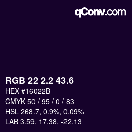 カラーコード: RGB 22 2.2 43.6 | qconv.com