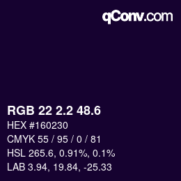 カラーコード: RGB 22 2.2 48.6 | qconv.com