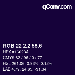 カラーコード: RGB 22 2.2 58.6 | qconv.com