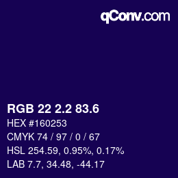 カラーコード: RGB 22 2.2 83.6 | qconv.com