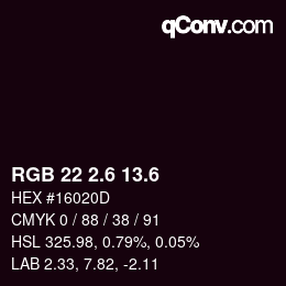 カラーコード: RGB 22 2.6 13.6 | qconv.com