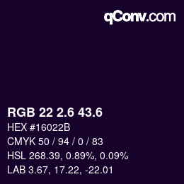 カラーコード: RGB 22 2.6 43.6 | qconv.com