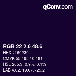 カラーコード: RGB 22 2.6 48.6 | qconv.com