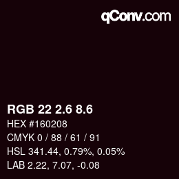 カラーコード: RGB 22 2.6 8.6 | qconv.com