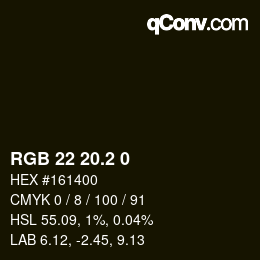 カラーコード: RGB 22 20.2 0 | qconv.com
