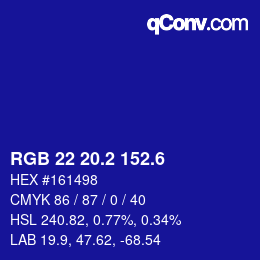 カラーコード: RGB 22 20.2 152.6 | qconv.com