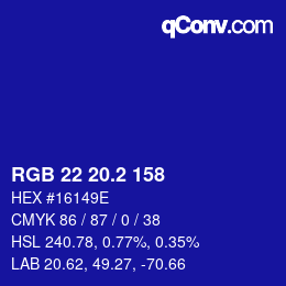 カラーコード: RGB 22 20.2 158 | qconv.com