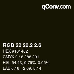 カラーコード: RGB 22 20.2 2.6 | qconv.com