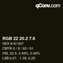 カラーコード: RGB 22 20.2 7.6 | qconv.com