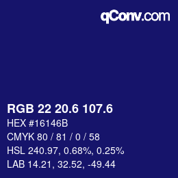 カラーコード: RGB 22 20.6 107.6 | qconv.com