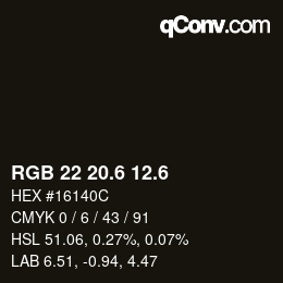 カラーコード: RGB 22 20.6 12.6 | qconv.com