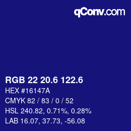 カラーコード: RGB 22 20.6 122.6 | qconv.com