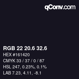 カラーコード: RGB 22 20.6 32.6 | qconv.com