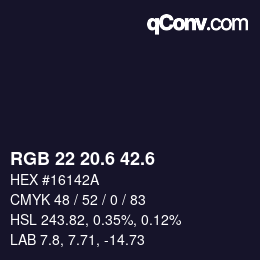 カラーコード: RGB 22 20.6 42.6 | qconv.com