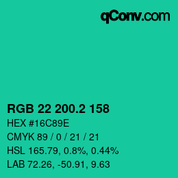 カラーコード: RGB 22 200.2 158 | qconv.com