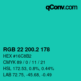 カラーコード: RGB 22 200.2 178 | qconv.com