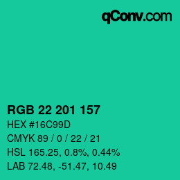 颜色代码: RGB 22 201 157 | qconv.com