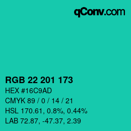 颜色代码: RGB 22 201 173 | qconv.com