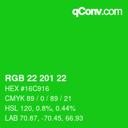 Color code: RGB 22 201 22 | qconv.com