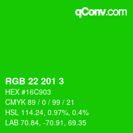 Color code: RGB 22 201 3 | qconv.com