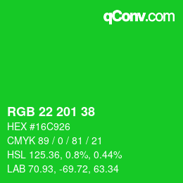 Color code: RGB 22 201 38 | qconv.com