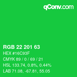 Color code: RGB 22 201 63 | qconv.com