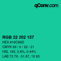 颜色代码: RGB 22 202 157 | qconv.com